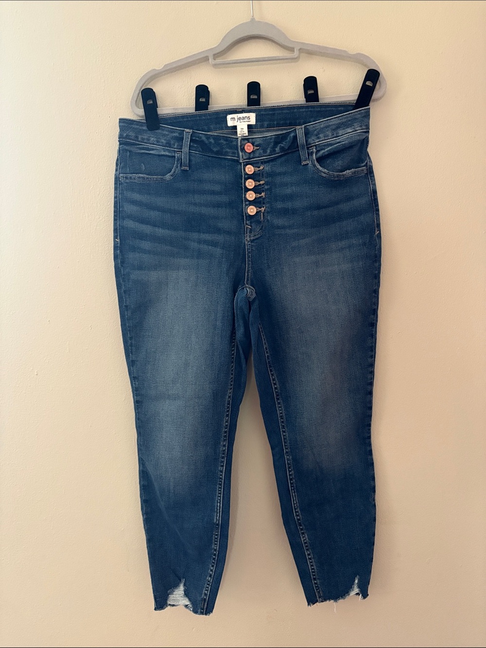 Maurices Dark Blue Button-Front Cropped Jeans